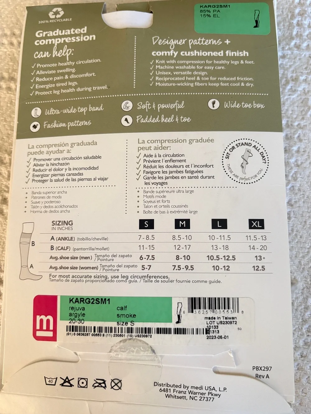 Rejuva Calf Argyle Smoke Compression Socks, NWT, Size Small